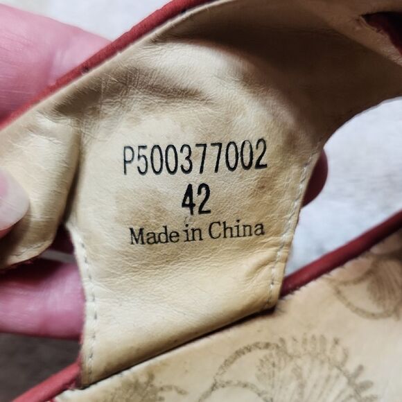 Fly London Ylfa Red Tan Wedge Sandals Women 11 US 42EU Laces 2.5" Heel Open Toe - Picture 8 of 8